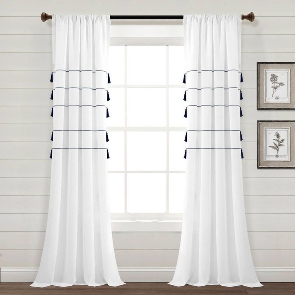 Lush Décor 2pk Farmhouse Boho Striped Tassel Curtains - White 84x42